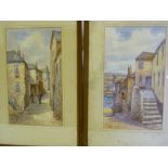 W**Sands - watercolours "Old Fish Street St Ives" and one other St Ives street scene with figures,