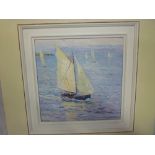 Andrew Tozer - oil on board Sailing yachts off the coast "The Return", signed with initials,