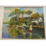 Andrew Tozer - oil on board Helford Village, signed with initials, 14" x 19"