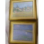 John Denahy - oils on boards "Malden Essex/Mayet Village France", signed with initials, labelled