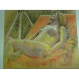 Artist unknown - pastel A study of a reclining nude female 18" x 22"