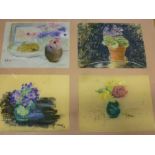Att. P. Maze  - pastels Four studies of flowers, signed      10½" x 14" (framed as one)