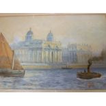 Artist unknown - watercolour River scene with boats, indistinctly monogrammed 12" x 18"
