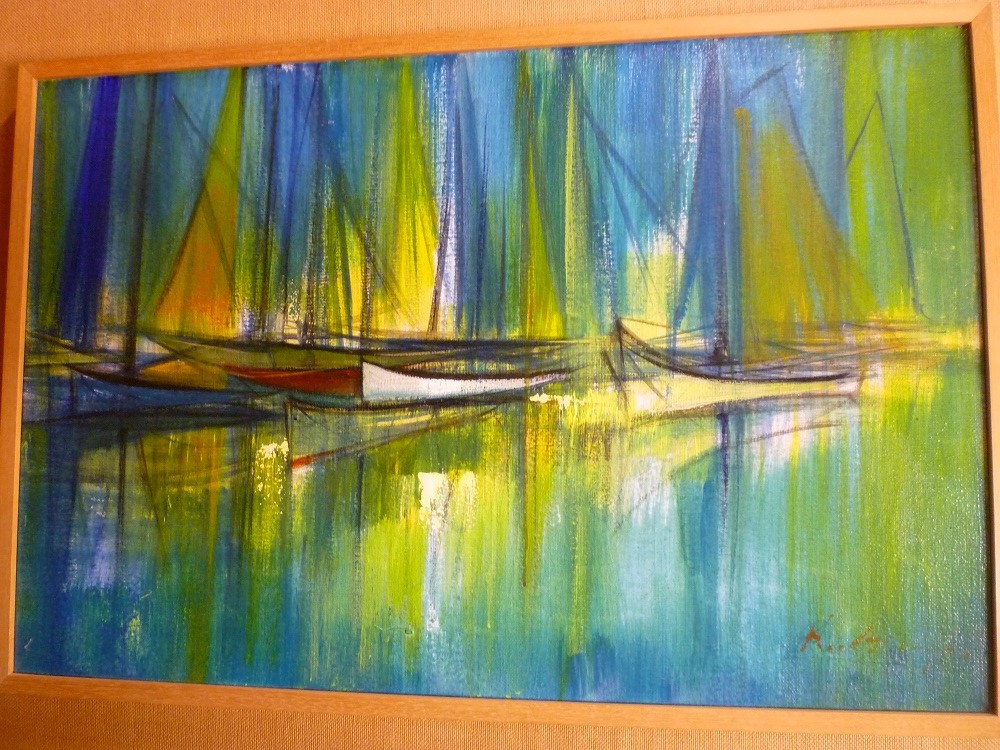 Artist Unknown - oil on canvas Abstract study of yachts, indistinctly signed, 20" x 30"