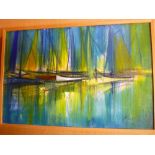 Artist Unknown - oil on canvas Abstract study of yachts, indistinctly signed, 20" x 30"