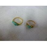 Two various old gold dress rings set turquoise