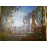 John Haskins - oil on board Village scene with Morris dancers, signed 17½" x 21"