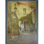 Emiline Stokes - watercolour Gateway scene with figures, signed and dated 1935  22" x 14"