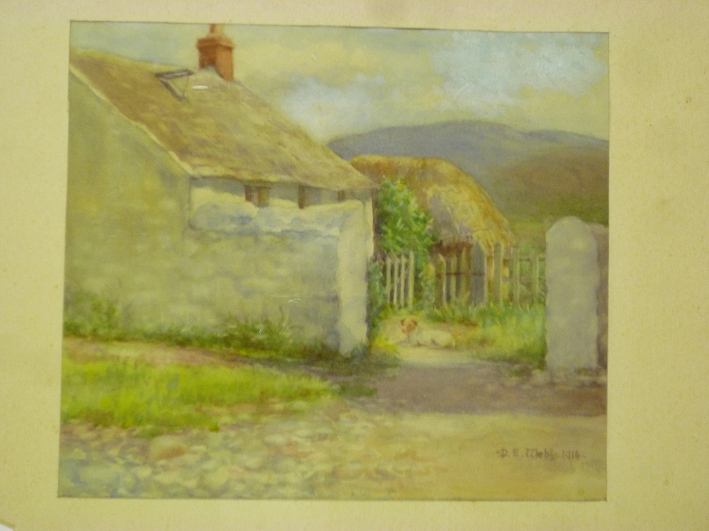 P**E**Webb - watercolour Farm buildings with hayrick, signed and dated 1914 6½" x 8"