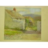 P**E**Webb - watercolour Farm buildings with hayrick, signed and dated 1914 6½" x 8"