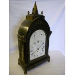 A rare Regency bracket clock by Bissett of The Royal Exchange London with 12" enamelled arched