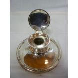 A large George V silver capstan inkwell with hinged lid, 8" diameter, Birmingham marks 1916