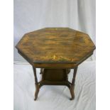 A good quality Victorian inlaid rosewood octagonal occasional table on turned legs joined by a