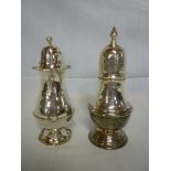 Two good quality silver baluster-shaped sugar sifters with domed pierced covers, London/Birmingham