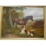 W**Benson - oil on canvas  A rural clearing with a study of a horse, dog and dead pheasant, signed