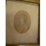 Artist Unknown - watercolour Bust portrait of a young lady "Catherine Sullivan 1790", 3½" x 2½"