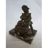 A good quality bronze figure of a classical male leaning on a rock, 6½" high on rectangular marble