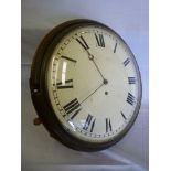 A good quality 19th century wall clock with painted circular dial, brass bezel and fusee movement in