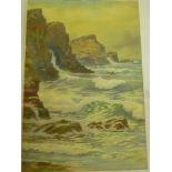 Douglas Pinder - watercolour Cornish coastal scene, signed, 21" x 14"