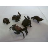 Five Japanese and other bronze figures of animals including elephant, bear, crab, rabbit, etc