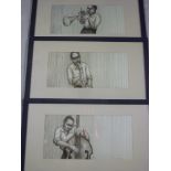 T**P**Wright - pen and ink Three studies of Jazz Musicians "Slippin & Slappin/In A Mellow Mood etc",
