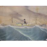 Artist unknown - gouache The SS Newquay at Sea, inscribed 15½" x 21½"