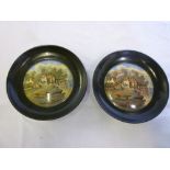 A pair of 19th century Prattware circular pot lids with "Pegwell Bay, Established 1760" decoration