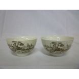 A pair of 18th century Worcester china tea bowls with "The Tea Party" decoration (one with slight