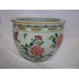 A Cantonese pottery circular goldfish bowl/jardiniere with painted floral decoration 12" diameter