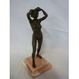 A good quality bronze figure of a standing nude female, 11" high on marble stepped base