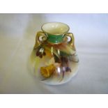 A Royal Worcester china "Hadleyware" two handled squat shaped vase with painted daffodil decoration