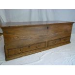 A 19th century elm and mahogany cross banded rectangular mule chest with two base drawers and