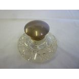 A good quality cut glass capstan inkwell with silver mounted hinged lid, Birmingham marks
