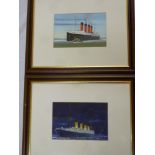John Batchelor - gouache  Two original artwork studies for The Lusitania and the Titanic at Night,