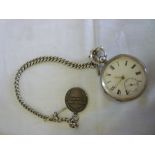 A gentleman's silver cased pocket watch with circular enamelled dial together with silver pocket