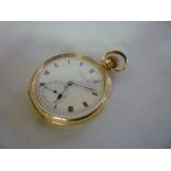A gentleman's pocket watch with circular enamelled dial by Thomas Russell & Son Liverpool in gold