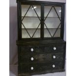 A 19th century Cornish painted pine kitchen dresser with two short and two long drawers surmounted