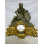 A 19th century French mantel clock with circular enamelled dial by Leroy of Paris in gilt metal