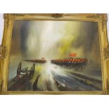 John Bampfield - oil on canvas Columns of Military Soldiers, signed 23" x 30"