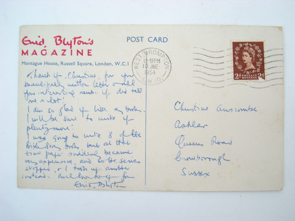 Enid Blyton.  A signed postcard with mes - Image 2 of 2