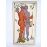 Mary Piercy (20th Century British).
Adam and Eve, oil on board, signed, framed.
44 x 89cm.  Notes