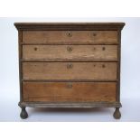 A Queen Anne oak chest of drawers, the t