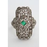 An Art Deco emerald and diamond plaque r
