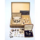 A collection of cufflinks, studs etc inc