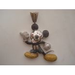 A black, yellow, green and clear diamond pave set 10K white gold Mickey Mouse pendant, marked 10K,