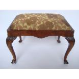 An early 18th Century style burr walnut stool,