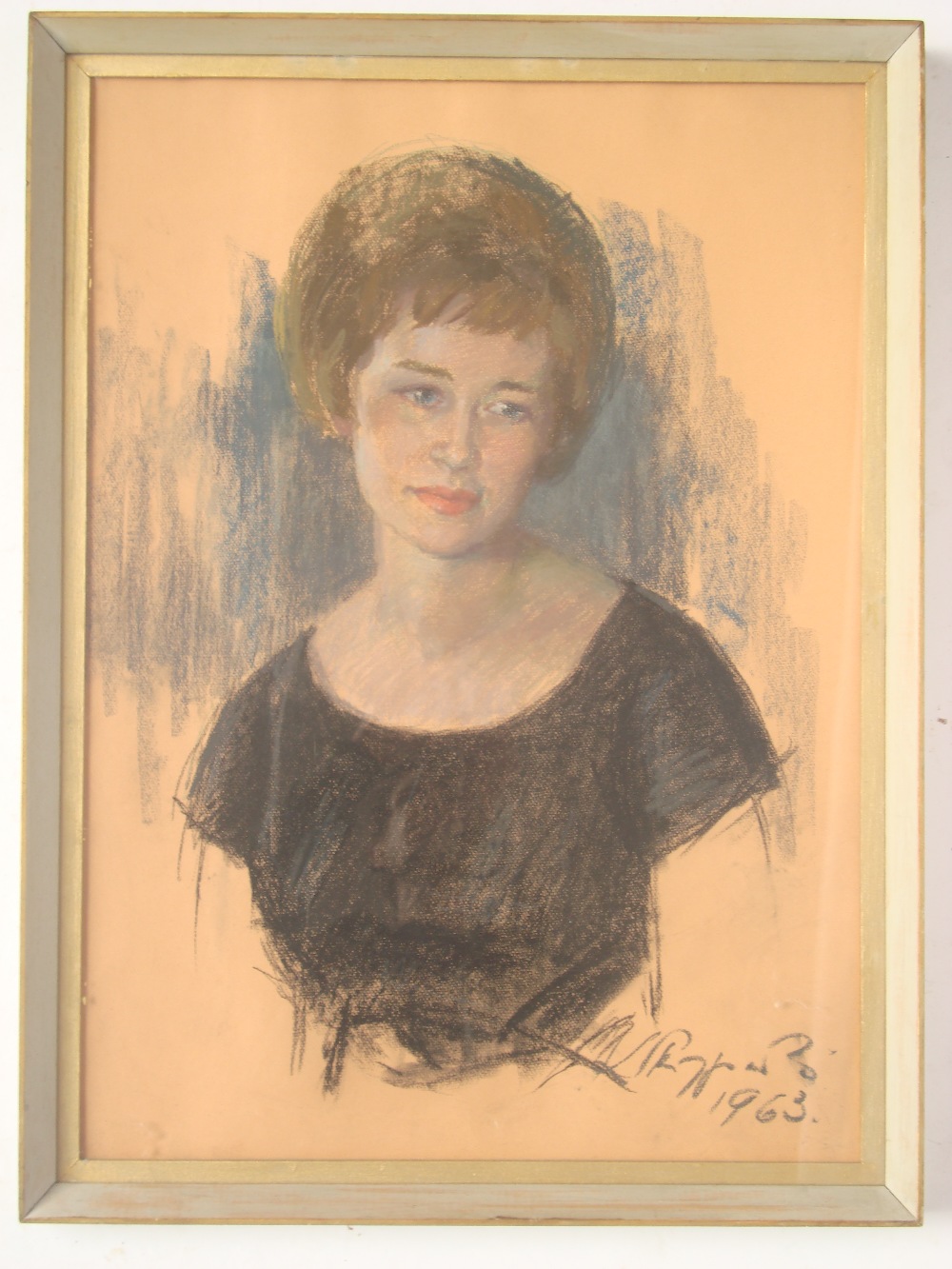 Pastel portrait of a young woman indistinctly signed, dated 63, f/g.