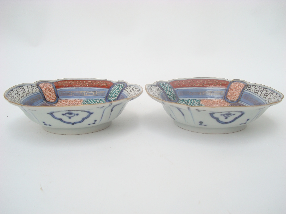 A pair of Japanese late Edo period Arita polychrome decorated square dishes, - Image 2 of 2