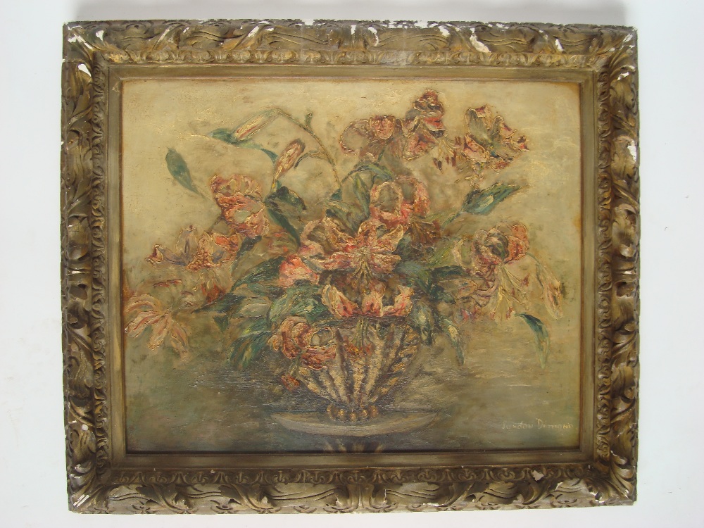 Lyndon Dimond ( Early 20th century) Still life vase of lillies, oil on board, signed,