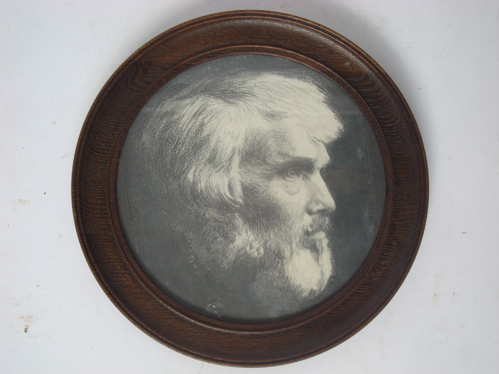 A pencil profile portrait of Thomas Carlyle 1795 - 1881 in the round, f/g.